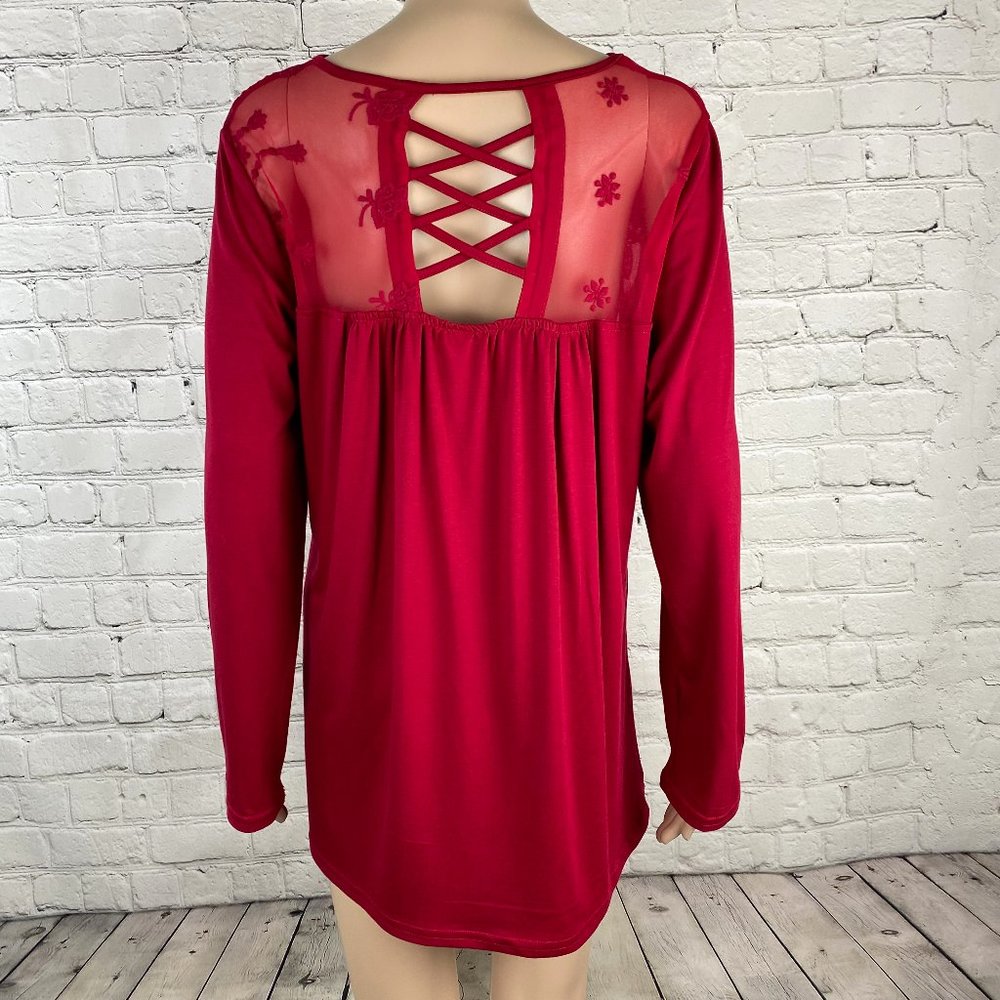 Layered Red Cotton and Lace Tunic – Size XL